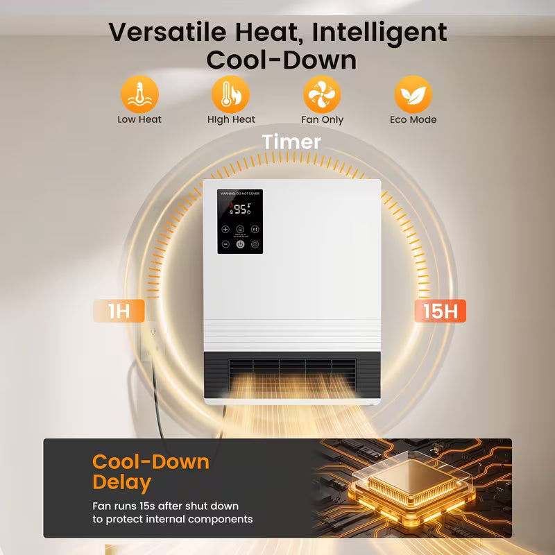 Wall-Mounted Space Heater with Thermostat and Remote Control