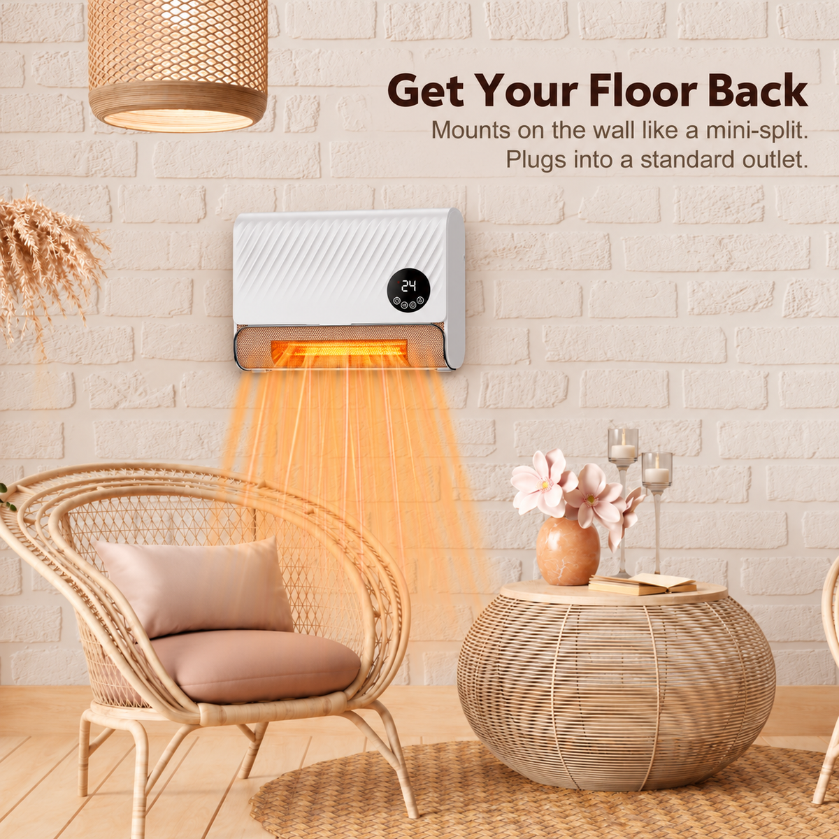 Wall-Mounted Space Heater with Thermostat and Remote Control