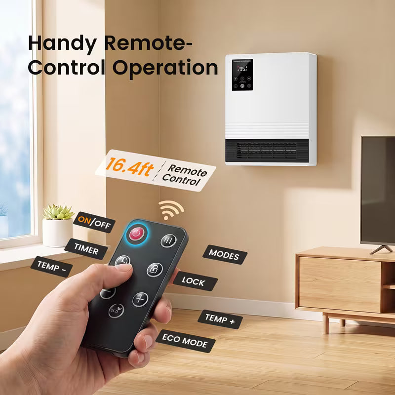 Wall-Mounted Space Heater with Thermostat and Remote Control