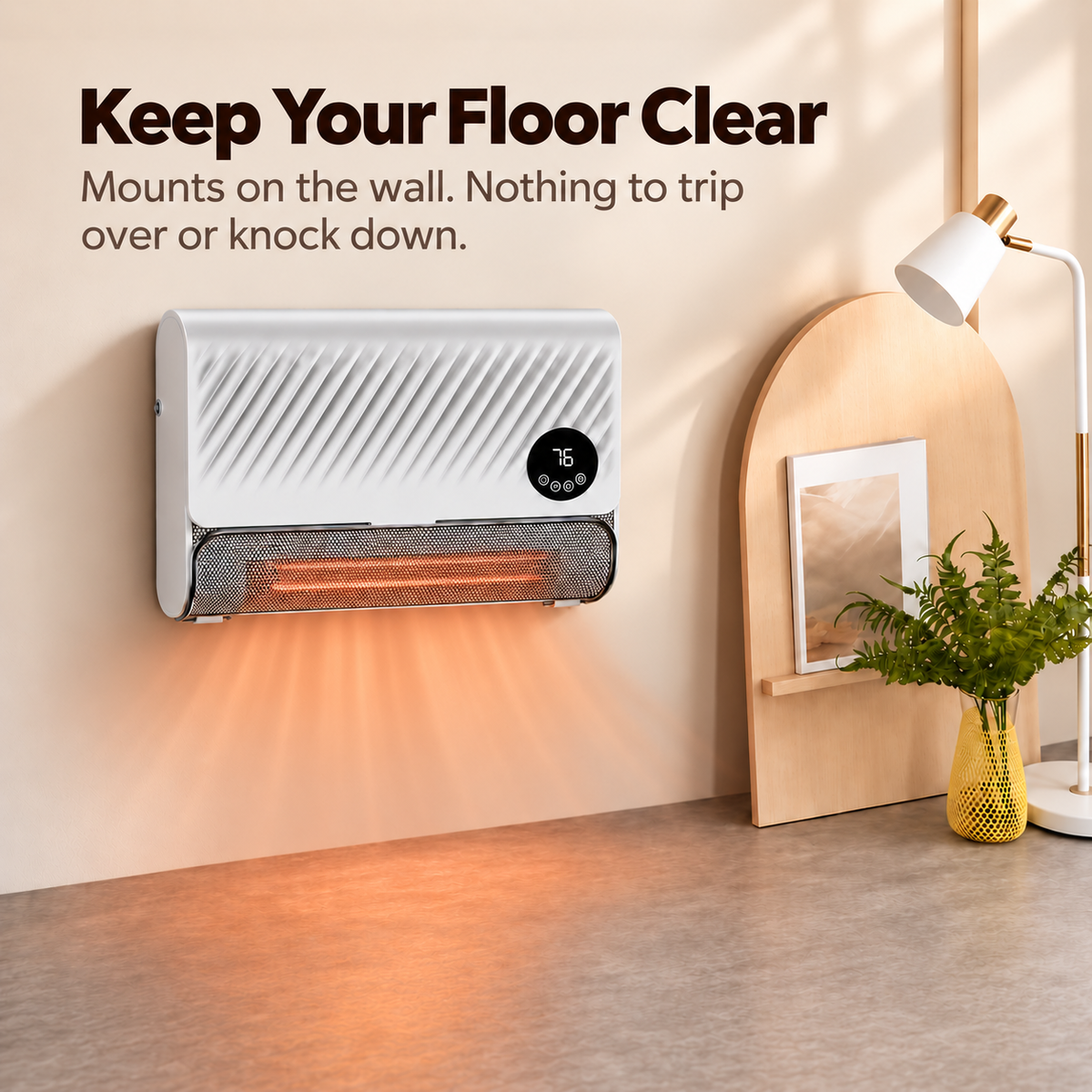 Wall-Mounted Space Heater with Thermostat and Remote Control