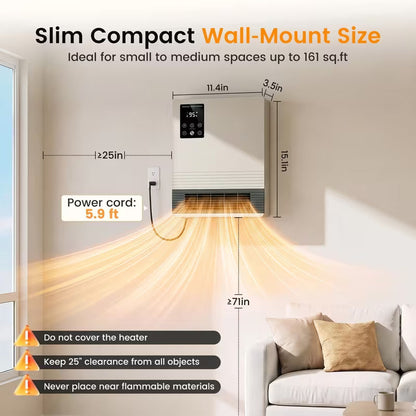 Wall-Mounted Space Heater with Thermostat and Remote Control